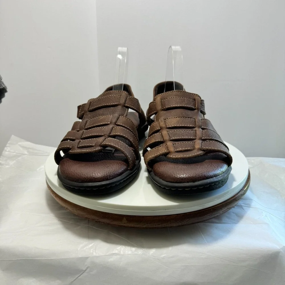 Minnetonka Sandals Shoes Mens Size 11WW Brown Leather Fisherman Hook Loop Casual